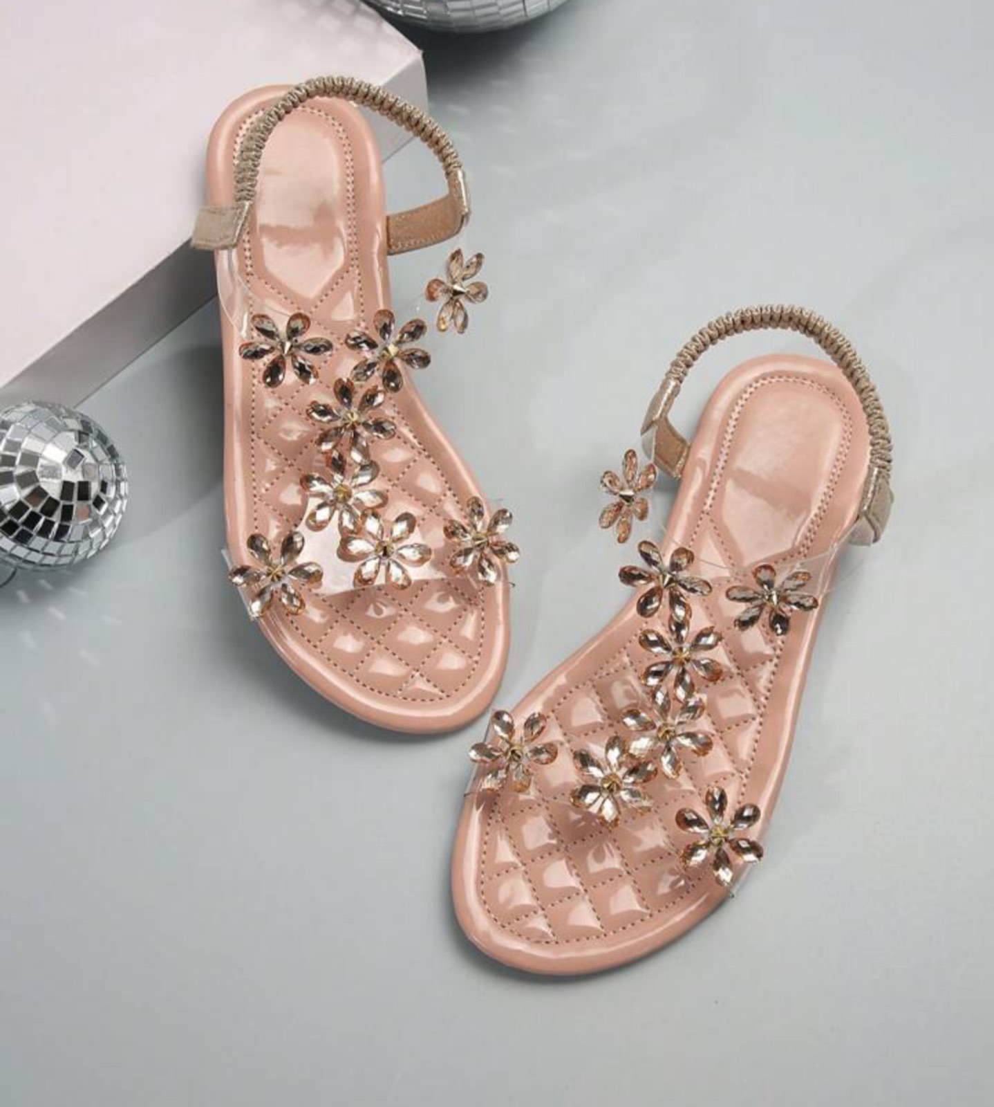 Rose Gold Crystal Flower Transparent Heels