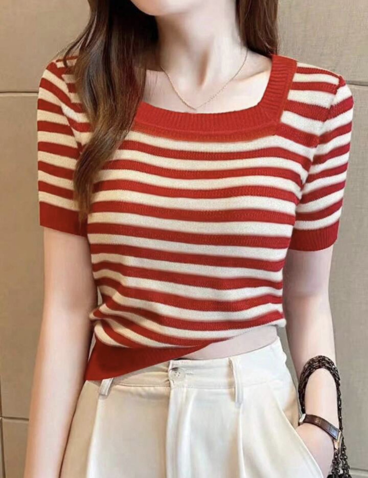 ROSE Striped Knitted Summer Top - Red